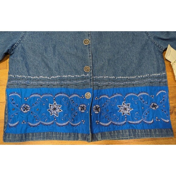 Vtg NWT Tantrums Blue Denim Jacket/Shirt LS Button Front Trim Women's Sz M New - Picture 2 of 11